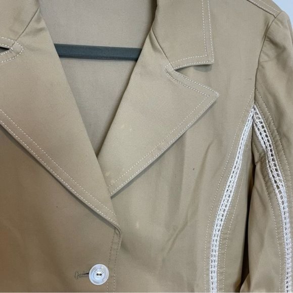 ST JOHN NOTCHED LAPEL SINGLE BREASTED TAN BEIGE BLAZER CROCHET LACE ACCENT S - Picture 2 of 8